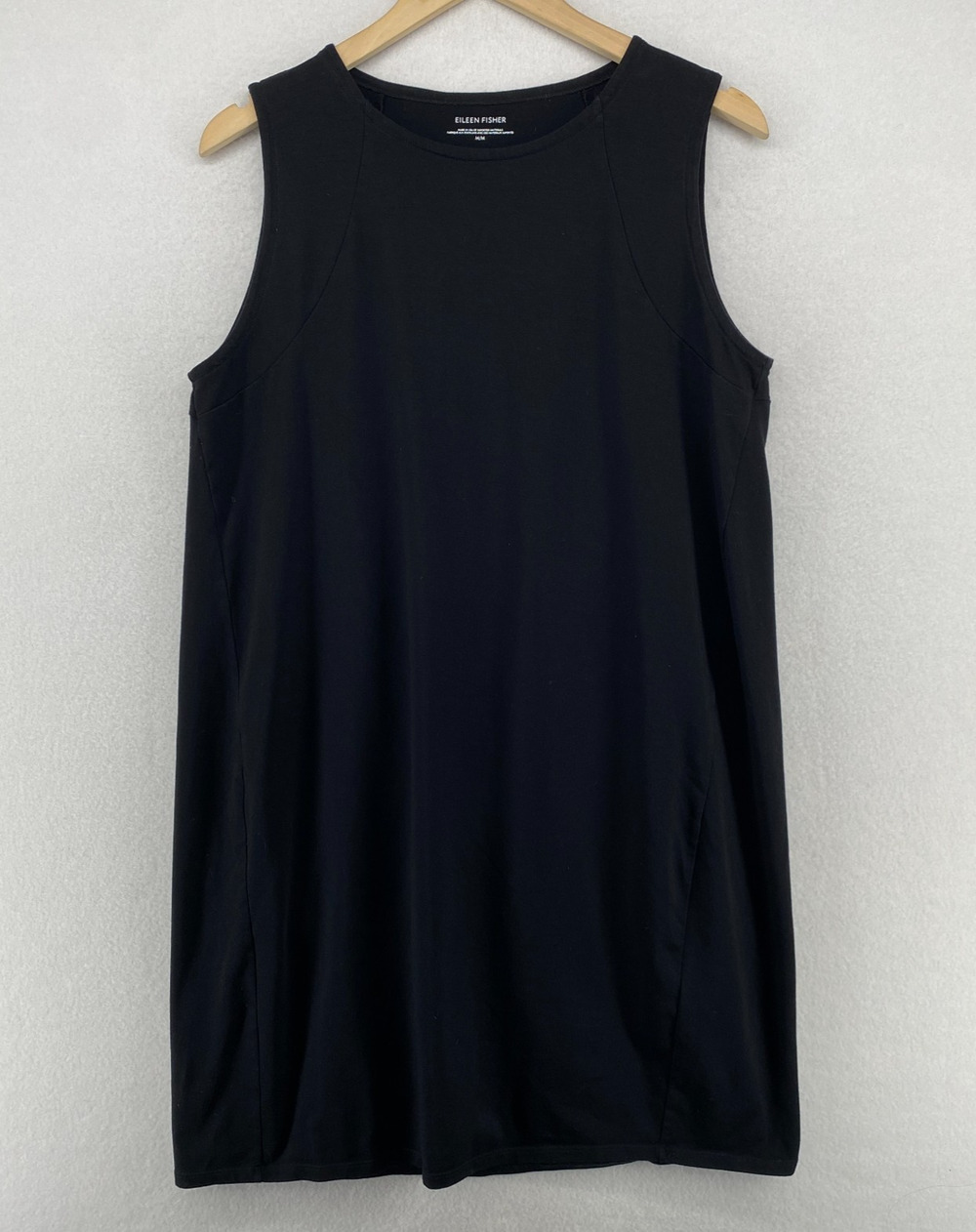 EILEEN FISHER Dress M Stretch Cotton Jersey Tank Subtle Lantern Hem Black USA